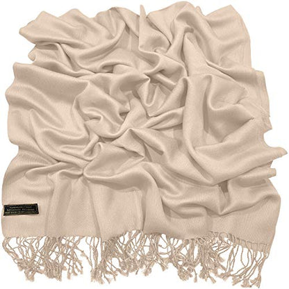 CJ Apparel Solid Color Tassels Design Nepalese Shawl Scarf Wrap Stole Throw Head Wrap Pashmina Gift Hand Made in Nepal New - color: Champagne Pink