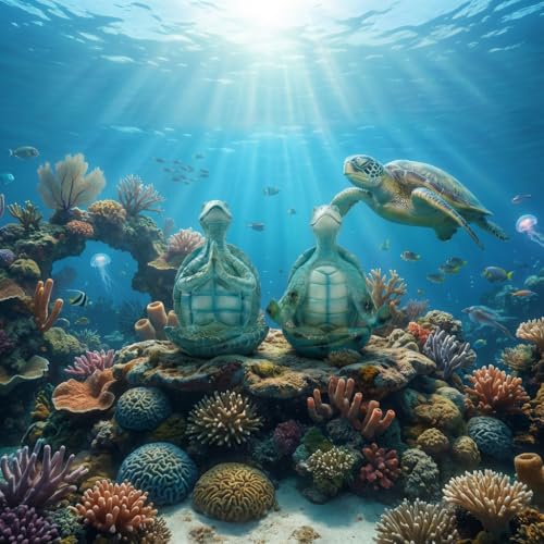 Sea Turtle Yoga Figurines – Zen Meditation Turtle Statues for Coastal Home Decor, Yoga Sea Turtles for Living Room, Bedroom, Bathroom, Zen Garden & Mindfulness Spaces