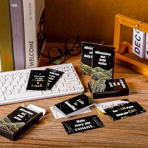 Seajan 200 Pcs Positive Affirmation Cards Gift for Men Employee Black Motivational Inspirational Cards with Quotes Encouragement Bulk with Boxes for Office Business Daily Affirmation