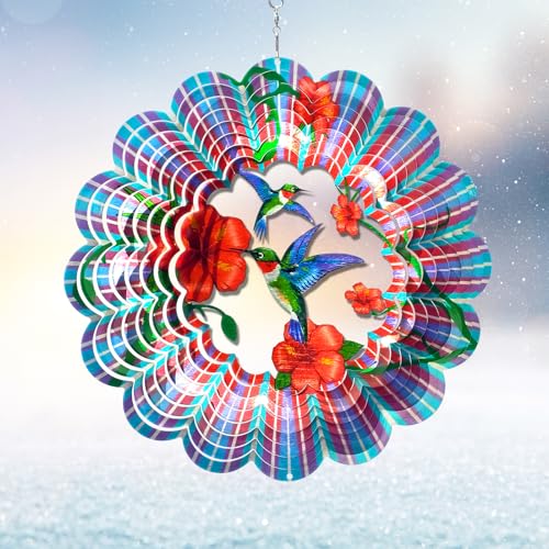 Hummingbird Wind Spinner, 12-Inch 3D Kinetic Metal Wind Spinners - Hummingbird Gift for Women, Mom, Men, Dad, Garden & Yard Decor Outdoor/Indoor Decoration, Dynamic Art Hanging Sculpture - color: Mandala Hummingbird