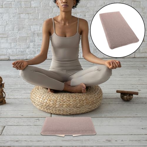 Hemoton Folding Meditation Bench Stool Wooden Ergonomic Auxiliary Chair Milk Tea Color Portable Foldable Seat for Yoga Prayer and Mindful Sitting