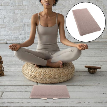 Hemoton Folding Meditation Bench Stool Wooden Ergonomic Auxiliary Chair Milk Tea Color Portable Foldable Seat for Yoga Prayer and Mindful Sitting