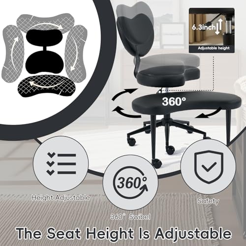 Meditation Chair with Wheels, Ergonomic Criss Cross Chair, Adjustable ADHD Floor Sitting Chair, Swivel Cross Legged Office Chair with High Back, Kneeling Posture Chair, Pu Leathe,Black - color: （pu Leathe）black