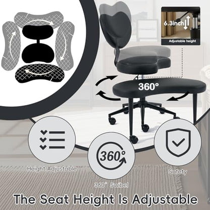 Meditation Chair with Wheels, Ergonomic Criss Cross Chair, Adjustable ADHD Floor Sitting Chair, Swivel Cross Legged Office Chair with High Back, Kneeling Posture Chair, Pu Leathe,Black - color: （pu Leathe）black