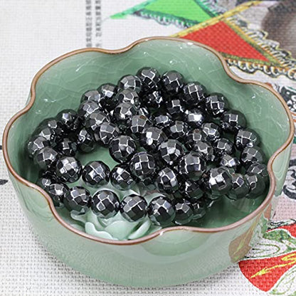 Keleny Semi Precious Stones Natural Gemstones 12mm Round Beads Crystal Stretch Bracelets 7 Inch Unisex - color: Black Hematite Faceted