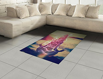 Ambesonne Yoga Area Rug, Woman on Tranquil Summer Beach Meditating Peaceful Calm Sunset Motivation Phrase, Flat Woven Accent Rug for Living Room Bedroom Dining Room, 4' X 5' 7", Multicolor