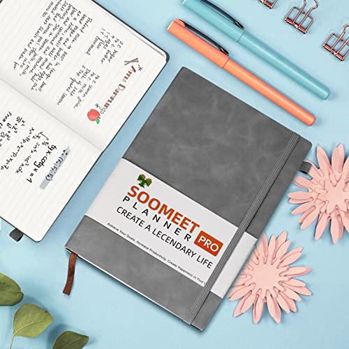 Lined Journal Notebook, 200 Pages, Leather Hardcover Notebooks, A5 College Ruled Thick Classic with Pen Loop Notebook Journals for Writing, for Women Men Office School, 5.75'' X 8.38'', Grey - color: Gray