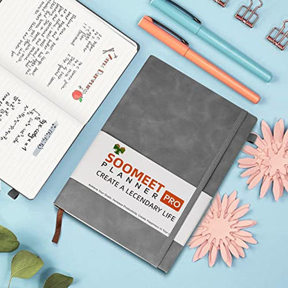 Lined Journal Notebook, 200 Pages, Leather Hardcover Notebooks, A5 College Ruled Thick Classic with Pen Loop Notebook Journals for Writing, for Women Men Office School, 5.75'' X 8.38'', Grey - color: Gray