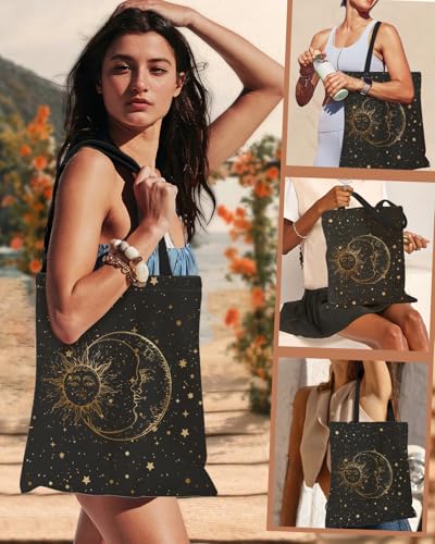 Miss Adola Aesthetic Canvas Tote Bag - Reusable Shoulder Tote Bag for Women Lady Casual Vacation, Shopping, Work, Gym - style: Moon Star