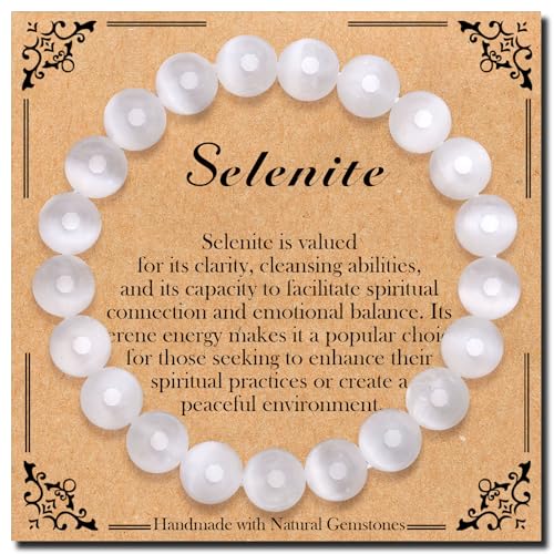 BONNY BOXX Natural Stretch Bracelet for Unisex, Handmade Elastic Healing Crystal Gemstone Bracelet Yoga Stress Relief Gift for Men Women