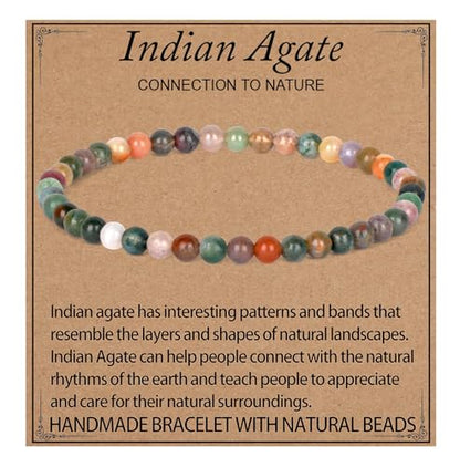 LPBeads Handmade Natural Gemstone Stretch Elastic Bracelet Healing Crystal Round Stone Beads Jewelry Gifts for Women Men - color: Indian Agate, size: 4mm