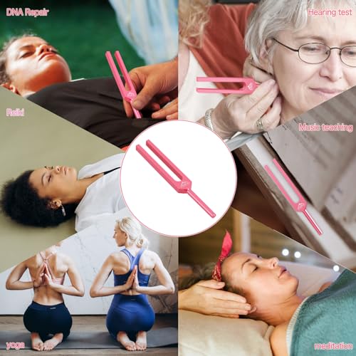 EASTROCK 528 Hz Tuning Fork Sound Therapy Instruments Meditation and Relaxation Instrumtnes with Silicone Hammer and Soft Bag (528 HZ-PINK) - size: 528HZ-PINK