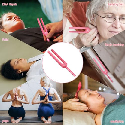 EASTROCK 528 Hz Tuning Fork Sound Therapy Instruments Meditation and Relaxation Instrumtnes with Silicone Hammer and Soft Bag (528 HZ-PINK) - size: 528HZ-PINK