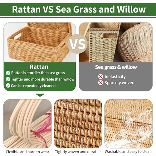 Rattan Basket With Lid, Large Lidded Basket For Storage, Rattan Box(22.8" L×19.7" W×17.7" H) - size: 22.8" ×19.7"×17.7"