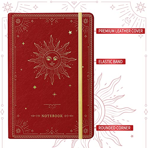 Artfan Ruled Notebook/Journal – Premium Thick Paper Faux Leather Classic Writing Notebook with Pocket + Page Dividers Gifts, Banded, Large, 144 Pages, Hard Cover, Lined (5.8 x 8.4) - Red - color: Red2