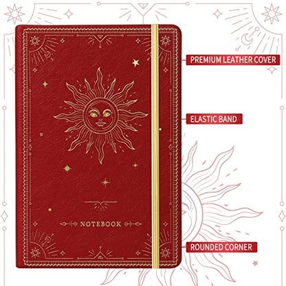 Artfan Ruled Notebook/Journal – Premium Thick Paper Faux Leather Classic Writing Notebook with Pocket + Page Dividers Gifts, Banded, Large, 144 Pages, Hard Cover, Lined (5.8 x 8.4) - Red - color: Red2