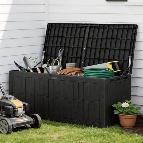 IKAYAA 220 Gallon Outdoor Storage Box, Deck Boxes Outdoor Waterproof, Lockable Outdoor Resin Storage, Garden Storage Box, Outdoor Storage Bench, Patio Storage Box - size: 63.0x30.3x26.8in