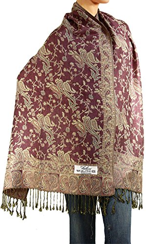 Falari Women's Reversible Paisley Pashmina Shawl Wrap Scarf For Evening Dresses Festivals Any Occasions All Seasons 80"x27" - color: Style 1 - Pink