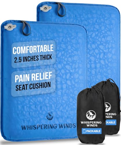 Whispering Winds Inflatable Seat Cushion - Comfortable Blow-up Foam Pad for Airplane, Travel, Stadium, Outdoors, Camping, Car & More - color: Blue - 2pack, size: X-Large