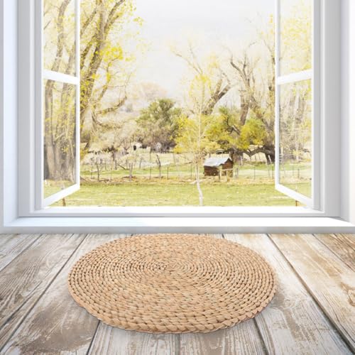 Natural Woven Meditation Cushion Floor Pillow 20x20cm Handmade Round Straw Sitting Mat for Yoga Zen Practice and Home Décor