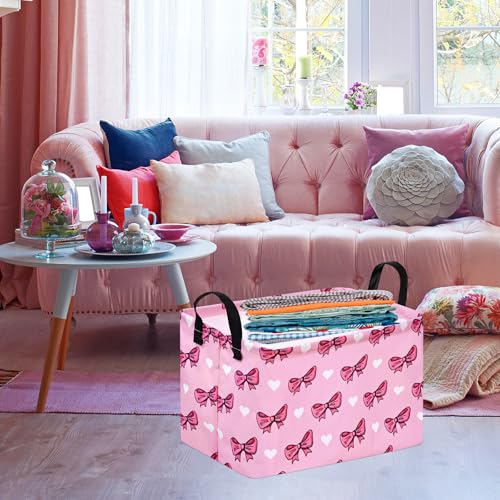 Storage Basket Home Shelf Basket Kids Organizer Box Clothes Laundry Hamper Nursery Bin Gift Laundry Basket with Handles Pink Bowknot Pattern for Home - color: Pink Bowknot