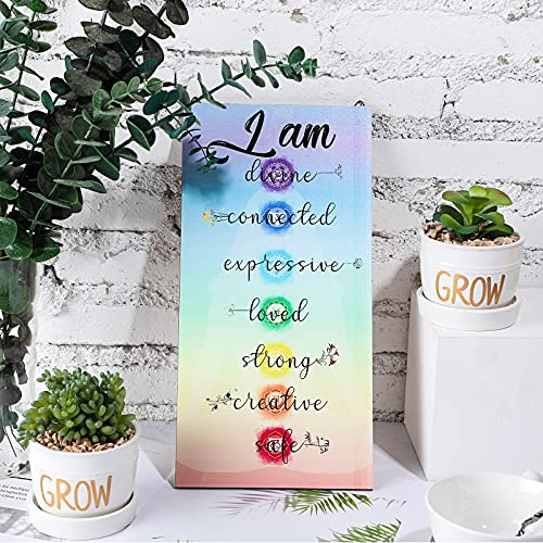 Blulu Chakra Quotes Sign Buddha Wall Decor Yoga Zen Wall Art Wooden Spiritual Decor 7 Chakra Hanging Motivational Meditation Buddhism Spa Room Sign for Yoga Living Room Bedroom Bathroom(Safe Style)