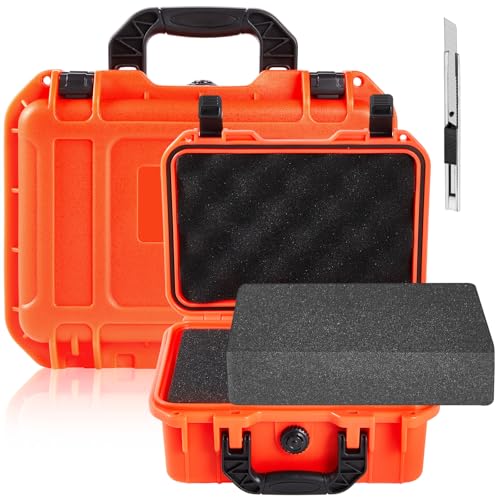 1 Pcs Waterproof Hard Case with DIY Customizable Foam Insert Portable Protective Case with Knife for Camera Drones Equipments Tools Test Instruments(Reddish Orange,11.3 x 8.7 x 4.2 Inch) - color: Reddish Orange, size: 11.3 x 8.7 x 4.2 Inch