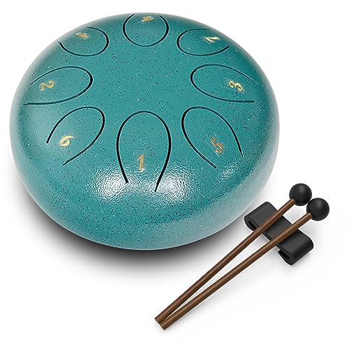 Steel Tongue Drum 6 Inch 8 Notes, Rain Drum Style Calming Percussion Instrument for Relaxation & Meditation, Musical Gift for Adults & Beginners(malachite)