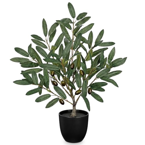 Briful Small Olive Trees Artificial Decor 19.6in Fake Olive Plant with Black Pot Decorative Olive Tree for Home Office Countertop Kitchen Table Farmhouse Decor - color: Black Pot