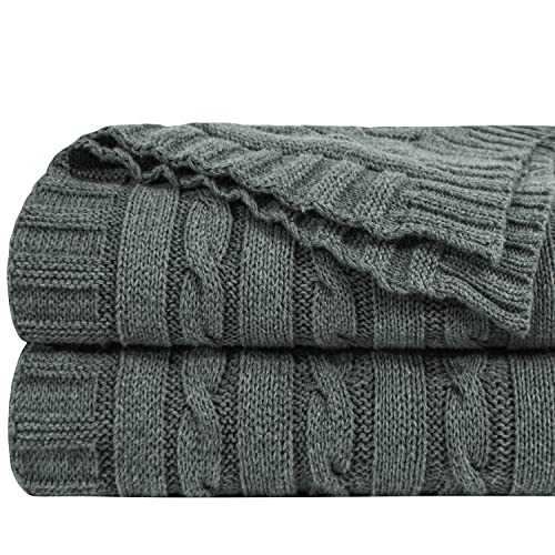 NTBAY 100% Pure Cotton Cable Knit Throw Blanket, Super Soft Warm 51x67 Knitted Throw Blanket for Couch, Sofa, Chair, Bed - Extra Cozy, Machine Washable, Comfortable Home Decor, Grey and White - color: Grey and White, size: Throw(51"x67")