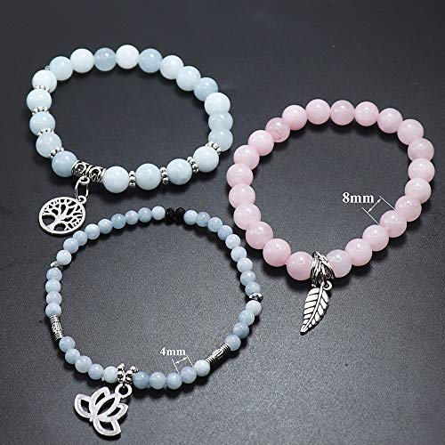 Tree of Life Yoga Healing Stone Bracelets,Multilayer Lotus Chakra Stone Reiki Bracelet Sets,Anxiety Crystal Natural Stone,for Women Stress Relief - style: Aquamarine + pink crystal