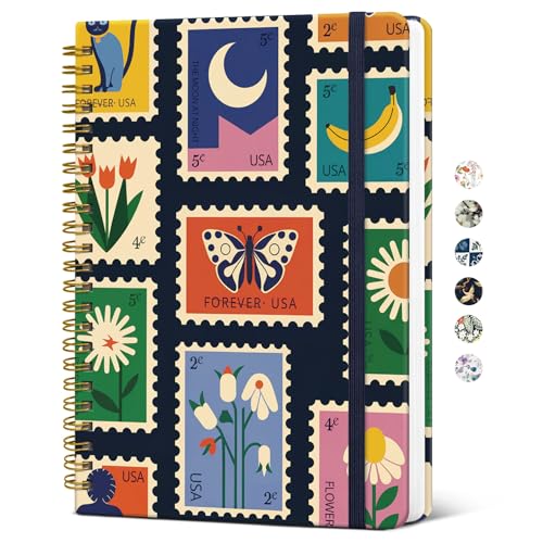 Taja Spiral Journal Notebook for Women, Pretty Hardcover Lined Notebook for Work & Note Taking, Aesthetic Cute Journal for Writing, 140 Pages, 5.8"x8.3", Stamp - color: G-Stamp