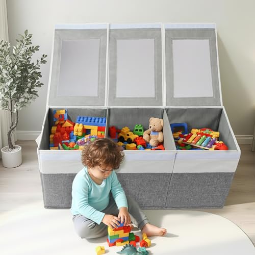 Extra Large Storage Box Bin with Lid and Dividers, Collapsible Storage Chest Organizers, Organizer Box for Closet,Dorm Room,Living Room,Bedroom 30 * 13 * 12 Inches