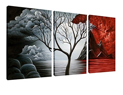 Wieco Art Extra Large The Cloud Tree Modern Gallery Wrapped Giclee Canvas Print Artwork Abstract Landscape 3 panels Pictures on Canvas Wall Art Ready to Hang for Living Room Kitchen Home Decor XL - size: 20x28inchx3pcs
