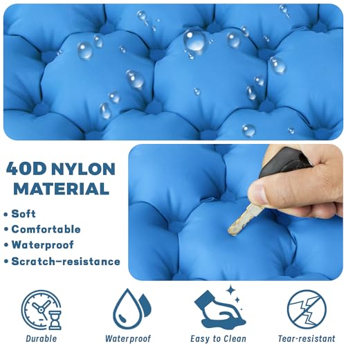 EULANT Inflatable Push-Press Seat Cushion,Lightweight Camping Air Sitting Pad,Portable Travel Air Cushion for Stadium Seat,Bleacher,Hiking,Climbing,Office,Airplane Car, Upgraded-blue