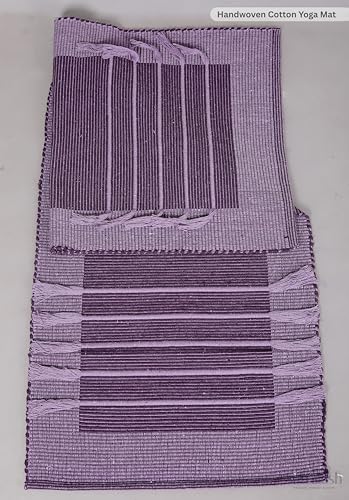 Organic Cotton Yoga Rug, Handwoven Non-Slip Meditation Mat for Hot Yoga, Exercise & Floor Workouts, Washable Breathable Weave, Purple, Standard Size