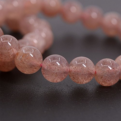 Justinstones Gem Semi Precious Gemstone 8mm Round Beads Stretch Bracelet 7 Inch Unisex - color: A Grade Strawberry Quartz