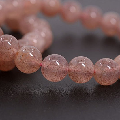 Justinstones Gem Semi Precious Gemstone 8mm Round Beads Stretch Bracelet 7 Inch Unisex - color: A Grade Strawberry Quartz