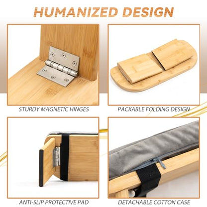 Meditation Bench, Bamboo Meditation Stool, Folding Kneeling Meditation Bench, Seiza Prayer Bench, Prayer Bench with Meditation Cushion, Kneeling Stool (Grey)