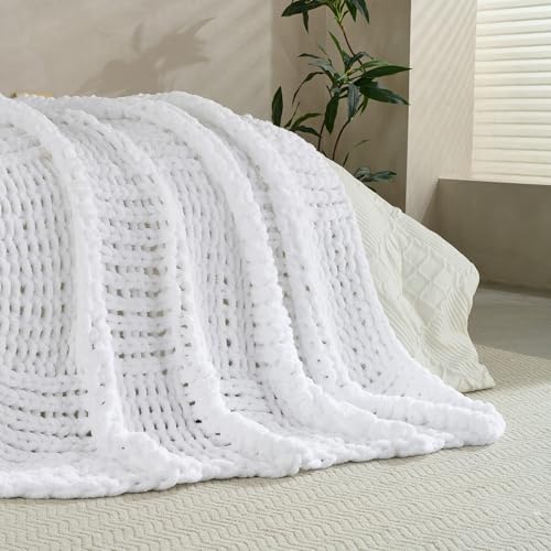 Soft Knitted Throw Blanket - 50x60 Inch Cozy & Lightweight All-Season Blanket, Wrinkle-Resistant Polyester for Couch, Bed, Sofa, Reading Nook (White) - color: White