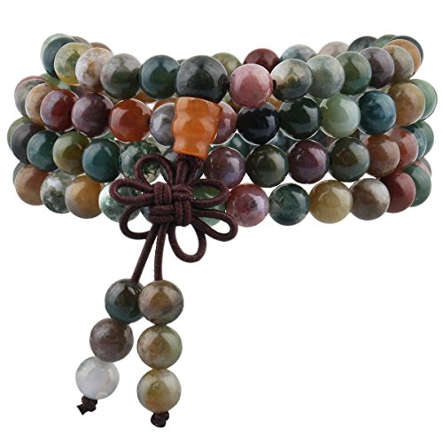 TUMBEELLUWA 6mm Stone Beads Bracelet for Women and Men, 108 Mala Prayer Beads Necklace for Unisex Elastic