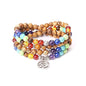 108 Mala Beads Necklace 7 Chakra Tree of Life Pendant Prayer Buddha Bracelets Healing Stone Yoga Men Women Jewelry - color: Stones Tibetan Jasper