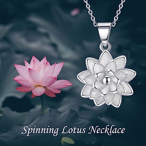 Hukkun Sterling Silver Lotus/Star Fidget Spinning Anxiety Relieving Necklace Jewelry Gift for Women - style: Spining Lotus
