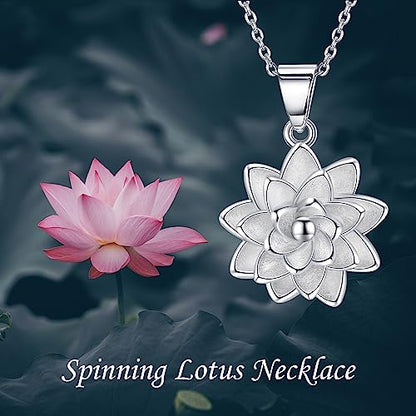 Hukkun Sterling Silver Lotus/Star Fidget Spinning Anxiety Relieving Necklace Jewelry Gift for Women - style: Spining Lotus