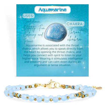 Farfume Beaded Bracelets for Women, Chakra Crystal 4mm Beads Gemstone Natural Stone Bead Spiritual Jewelry Gifts for Women - color: Azure Blue Aquamarine-Hope