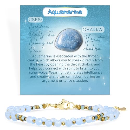 Farfume Beaded Bracelets for Women, Chakra Crystal 4mm Beads Gemstone Natural Stone Bead Spiritual Jewelry Gifts for Women - color: Azure Blue Aquamarine-Hope