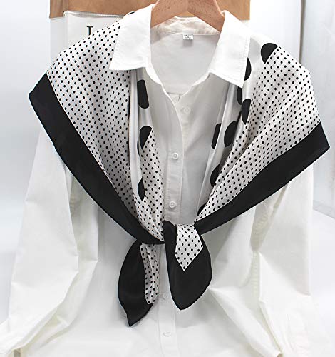 100% Pure Mulberry Silk Scarf 35" Large Square Lightweight Headscarf –Women’s Hair Wraps-With Gift Packed - color: Black&ivory Polka Dots