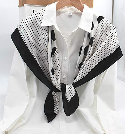 ANDANTINO 100% Pure Mulberry Silk Scarf 35" Large Square Lightweight Headscarf –Women’s Hair Wraps-With Gift Packed - color: Black&ivory Polka Dots