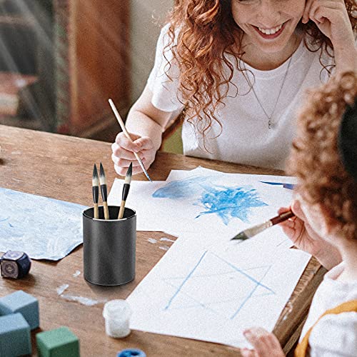 Vaydeer Metal Pen Holder Aluminum Pencil Holder for desk, Round Desktop Organizer and Black Pencil Cup for Office, School, Home and Stationary Supplies (3.15 x 3.15 x 3.94 Inches) - color: Black