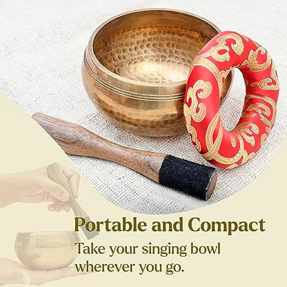 Tibetan Singing Bowl Set-Authentic Cuencos Tibetanos for Sound Healing, Meditation & Chakra Balancing - Includes Cushion, Mallet-Unique Spiritual Gifts for Women and Men (5.2 Inch Bowl) - size: 5.2 Inch Bowl